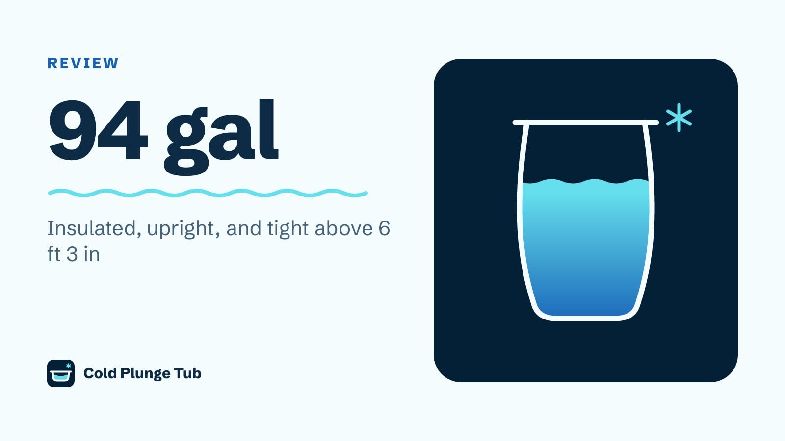 Line drawing of an upright barrel tub, captioned 94 gallons, insulated, and tight above 6 ft 3 in