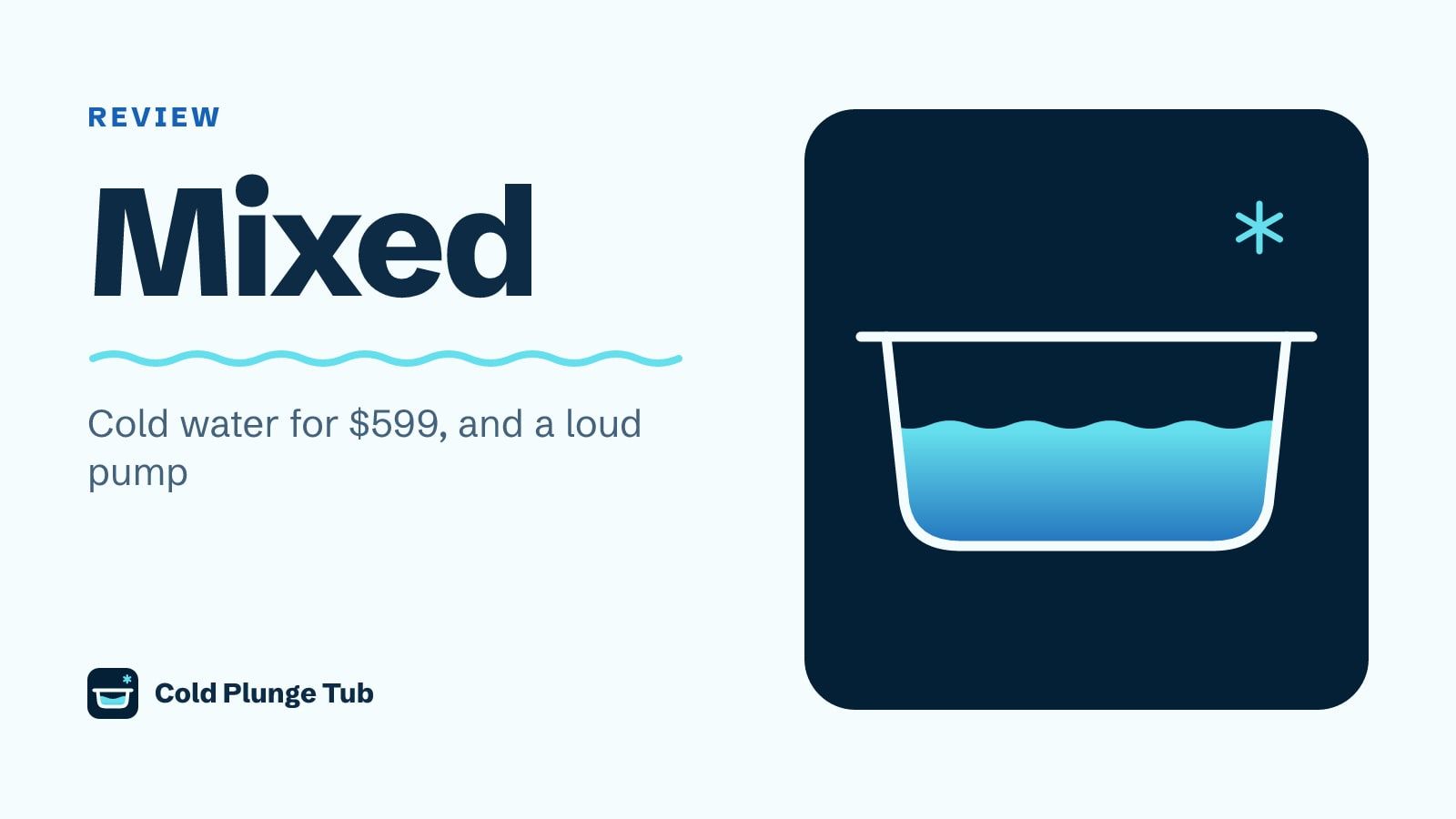 Line drawing of a tub of water, captioned 'Mixed: cold water for $599, and a loud pump'